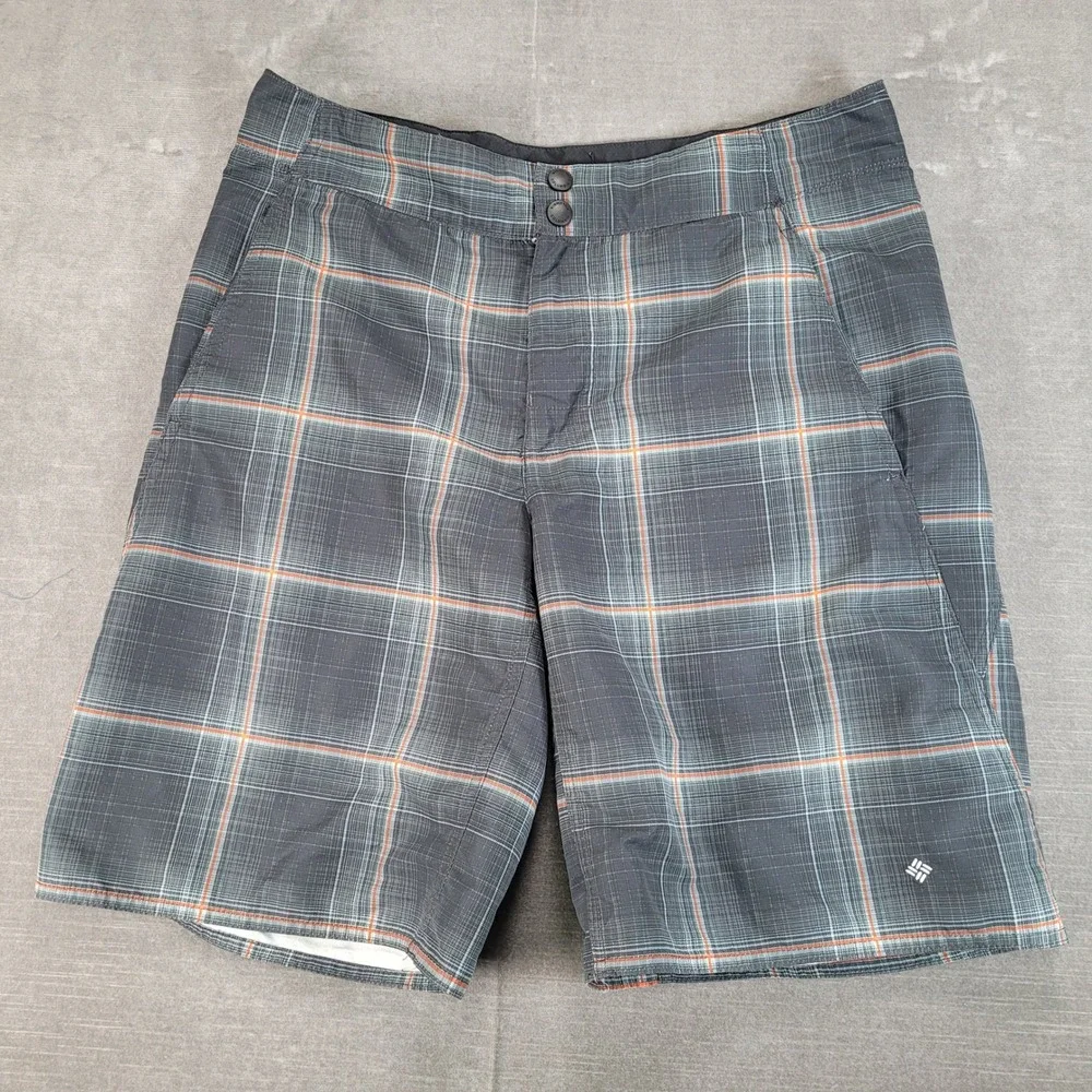 Columbia Mens Plaid Board Shorts Swim Trunks‎ Size 34 Navy Blue Orange